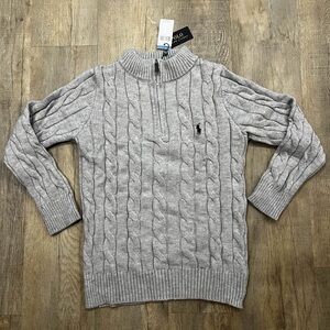 Polo Ralph Lauren Mens Cable Knit Cotton Quarter-Zip Sweater Gray Size Medium